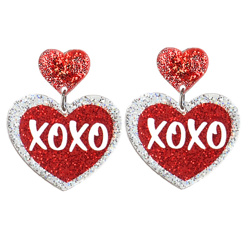 Wholesale Valentine's Day Sweetheart Pink Glitter Cake Party Lover Text Acrylic Earrings